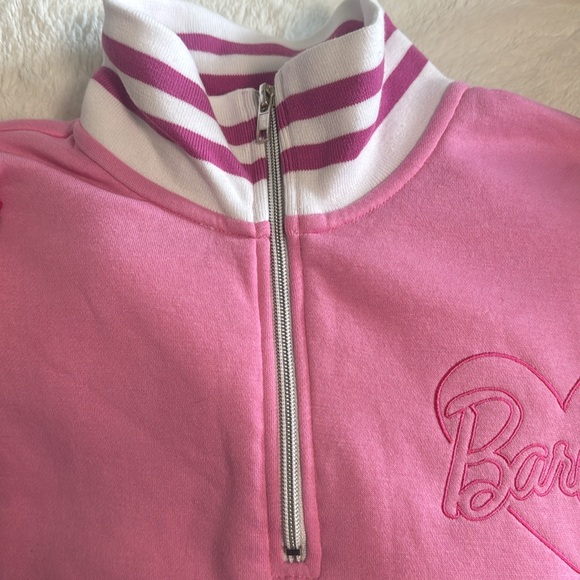 Barbie Pink Track Suit Pullover Top with 1/4 Zipper Sweatshirt Womens size Large - Picture 8 of 8